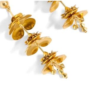 J. Crew Bead & Blossom Gold Tone Long Triple Flower Dangle Gilded Earrings